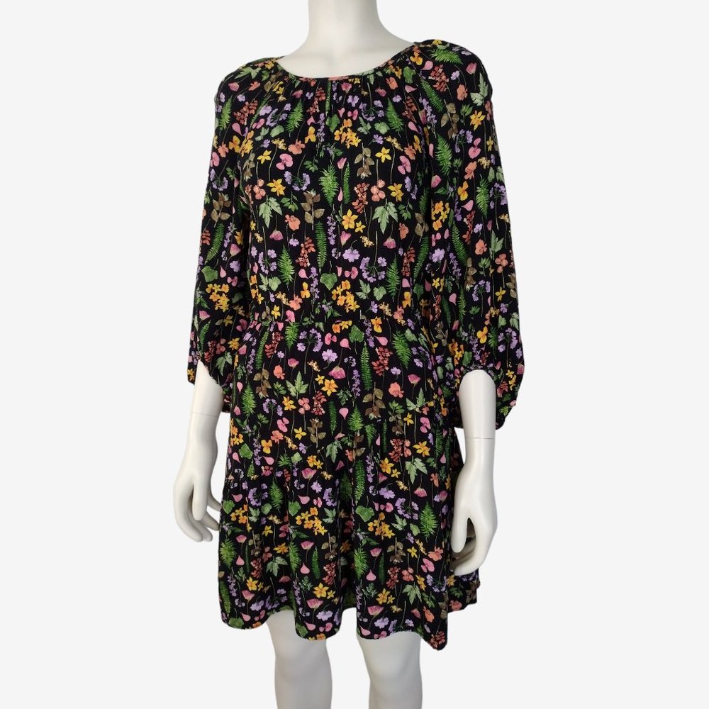 Blue Steel Multicolored Floral Balloon Sleeve Peep Hole Back Fit and Flare - Picture 4 of 11